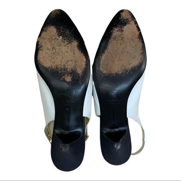Saks Fifth Avenue Fenton Last Slingback White Leather Black Bow 8 Vintage - Picture 12 of 12
